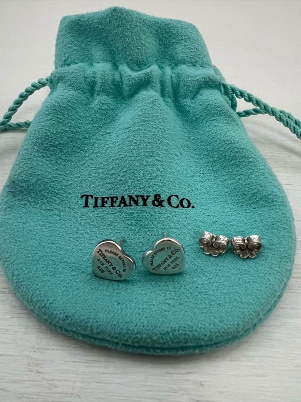 Tiffany & Co. Heart Tag Stud Earrings in Signature Blue Pouch
